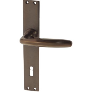 Béquille de porte de chambre en laiton patiné foncé marron forme classique